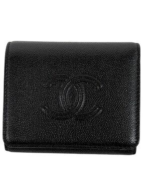 Chanel CC Logo Trifold Wallet Caviar Leather Black